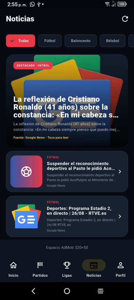 Noticias deportivas filtradas por deporte